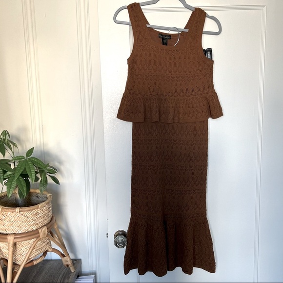 House of Harlow 1960 Brown 2-Piece Crochet Tank Top & Ruffle Hem Maxi Skirt NWT - Picture 1 of 9